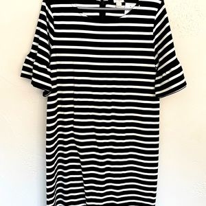 J. Crew black and white stripe cotton bell sleeve dress size M